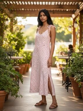 Billabong white and coral Pink Floral Tie-Shoulder Maxi Dress